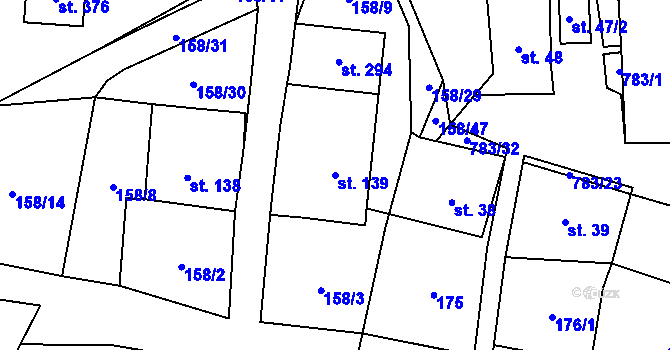 Parcela st. 139 v KÚ Fryšava pod Žákovou horou, Katastrální mapa