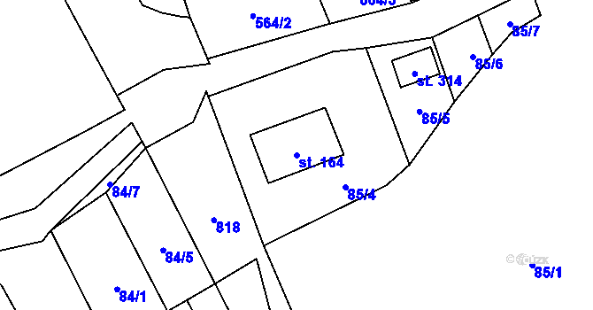 Parcela st. 164 v KÚ Fryšava pod Žákovou horou, Katastrální mapa