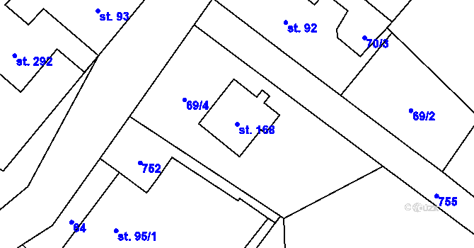 Parcela st. 168 v KÚ Fryšava pod Žákovou horou, Katastrální mapa