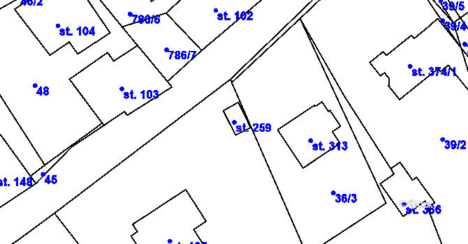 Parcela st. 259 v KÚ Fryšava pod Žákovou horou, Katastrální mapa
