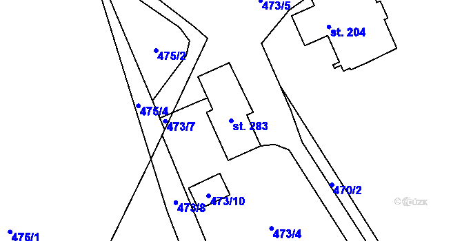 Parcela st. 283 v KÚ Fryšava pod Žákovou horou, Katastrální mapa