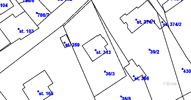 Parcela st. 313 v KÚ Fryšava pod Žákovou horou, Katastrální mapa