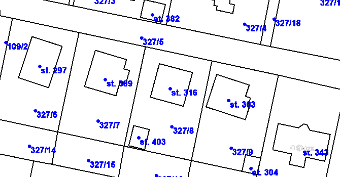 Parcela st. 316 v KÚ Fryšava pod Žákovou horou, Katastrální mapa