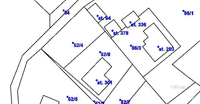 Parcela st. 52/8 v KÚ Fryšava pod Žákovou horou, Katastrální mapa