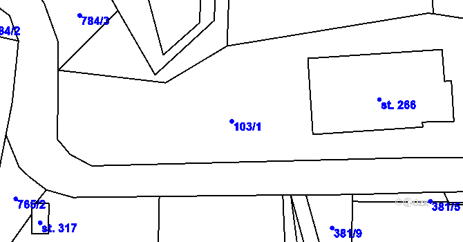 Parcela st. 103/1 v KÚ Fryšava pod Žákovou horou, Katastrální mapa