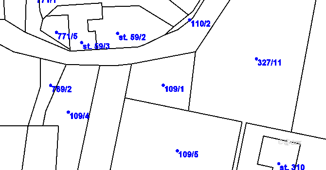 Parcela st. 109/1 v KÚ Fryšava pod Žákovou horou, Katastrální mapa
