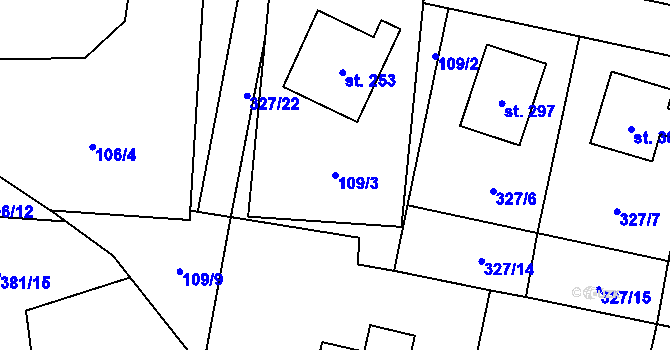 Parcela st. 109/3 v KÚ Fryšava pod Žákovou horou, Katastrální mapa
