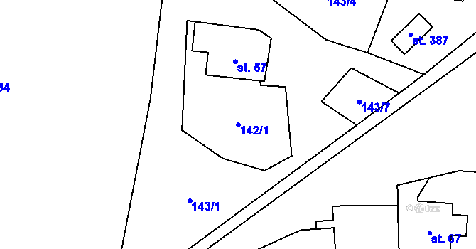 Parcela st. 142/1 v KÚ Fryšava pod Žákovou horou, Katastrální mapa