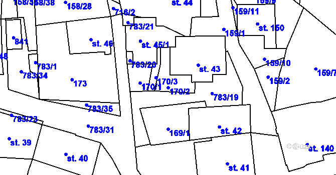 Parcela st. 170/2 v KÚ Fryšava pod Žákovou horou, Katastrální mapa