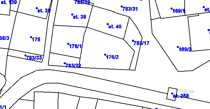 Parcela st. 176/2 v KÚ Fryšava pod Žákovou horou, Katastrální mapa