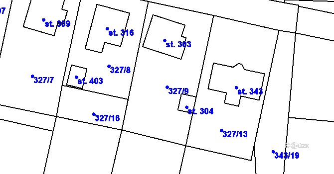 Parcela st. 327/9 v KÚ Fryšava pod Žákovou horou, Katastrální mapa