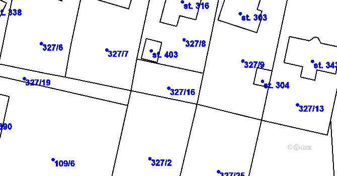 Parcela st. 327/16 v KÚ Fryšava pod Žákovou horou, Katastrální mapa