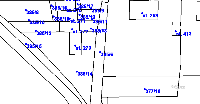 Parcela st. 385/6 v KÚ Fryšava pod Žákovou horou, Katastrální mapa