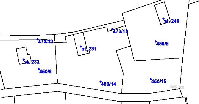 Parcela st. 450/9 v KÚ Fryšava pod Žákovou horou, Katastrální mapa