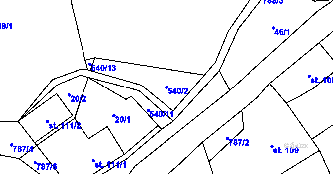 Parcela st. 540/2 v KÚ Fryšava pod Žákovou horou, Katastrální mapa