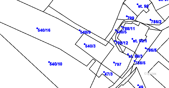 Parcela st. 540/3 v KÚ Fryšava pod Žákovou horou, Katastrální mapa