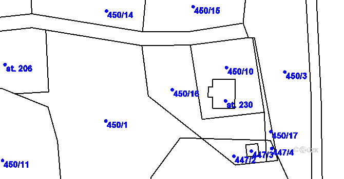 Parcela st. 450/16 v KÚ Fryšava pod Žákovou horou, Katastrální mapa