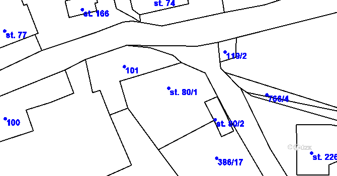 Parcela st. 80/1 v KÚ Fryšava pod Žákovou horou, Katastrální mapa