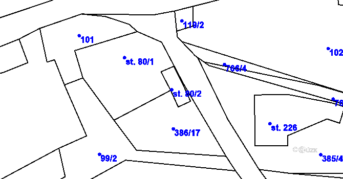 Parcela st. 80/2 v KÚ Fryšava pod Žákovou horou, Katastrální mapa