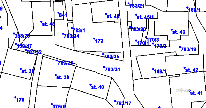 Parcela st. 783/35 v KÚ Fryšava pod Žákovou horou, Katastrální mapa