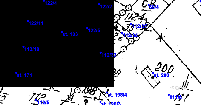 Parcela st. 112/33 v KÚ Tři Studně, Katastrální mapa