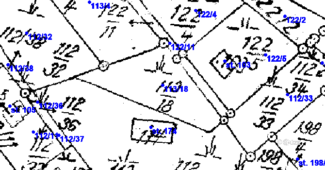 Parcela st. 113/18 v KÚ Tři Studně, Katastrální mapa