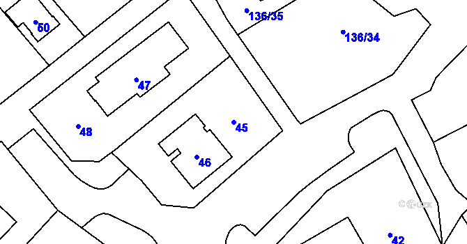 Parcela st. 45 v KÚ Tři Studně, Katastrální mapa