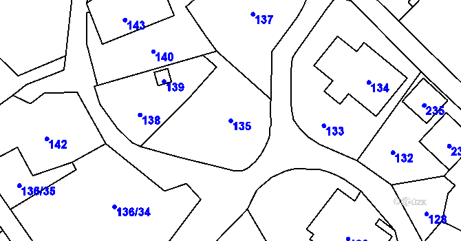 Parcela st. 135 v KÚ Tři Studně, Katastrální mapa