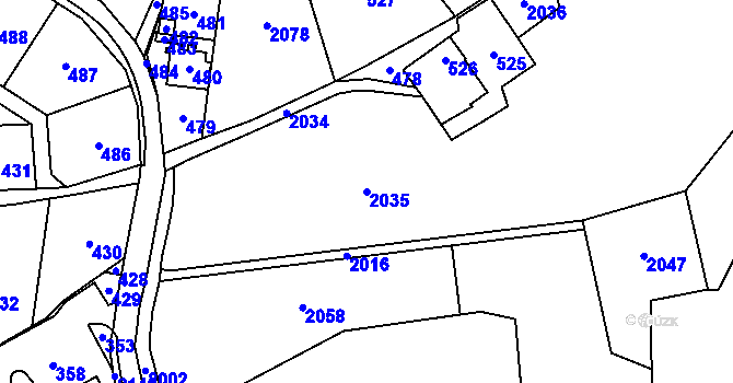 Parcela st. 2035 v KÚ Tři Studně, Katastrální mapa