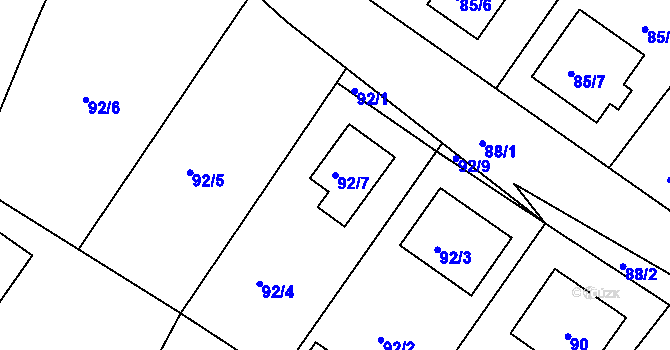 Parcela st. 92/7 v KÚ Dolní Ves, Katastrální mapa