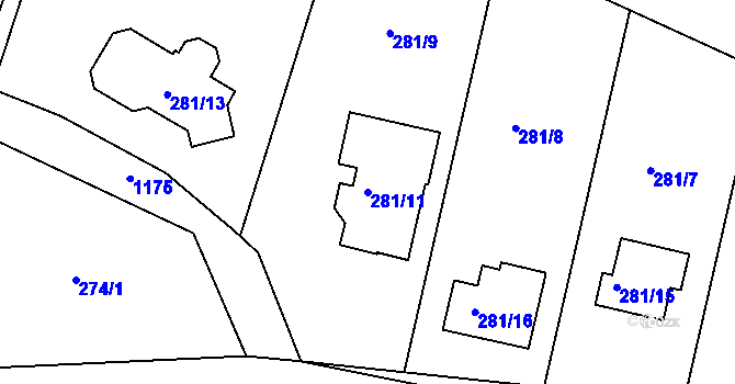 Parcela st. 281/11 v KÚ Dolní Ves, Katastrální mapa
