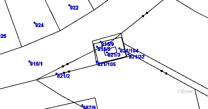 Parcela st. 821/3 v KÚ Dolní Ves, Katastrální mapa