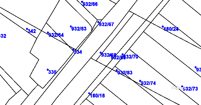Parcela st. 932/68 v KÚ Dolní Ves, Katastrální mapa