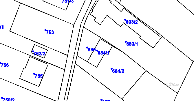 Parcela st. 684/1 v KÚ Dolní Ves, Katastrální mapa