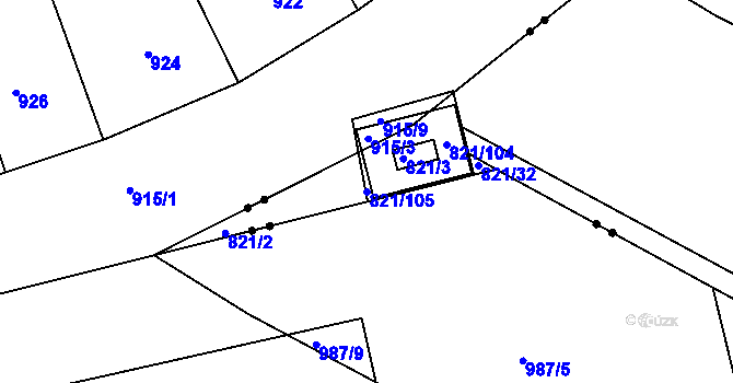 Parcela st. 821/105 v KÚ Dolní Ves, Katastrální mapa