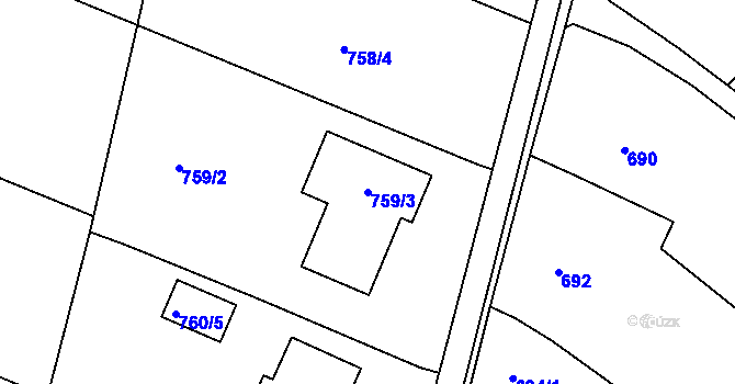 Parcela st. 759/3 v KÚ Dolní Ves, Katastrální mapa