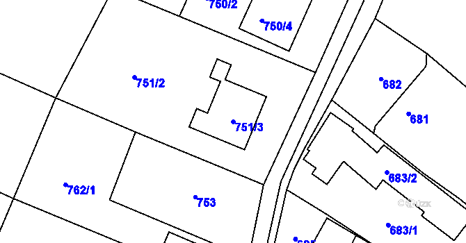 Parcela st. 751/3 v KÚ Dolní Ves, Katastrální mapa