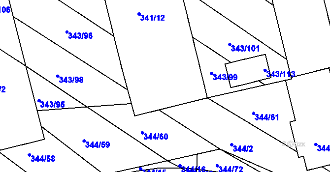 Parcela st. 341/13 v KÚ Fryšták, Katastrální mapa