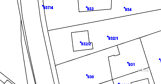 Parcela st. 932/2 v KÚ Fryšták, Katastrální mapa