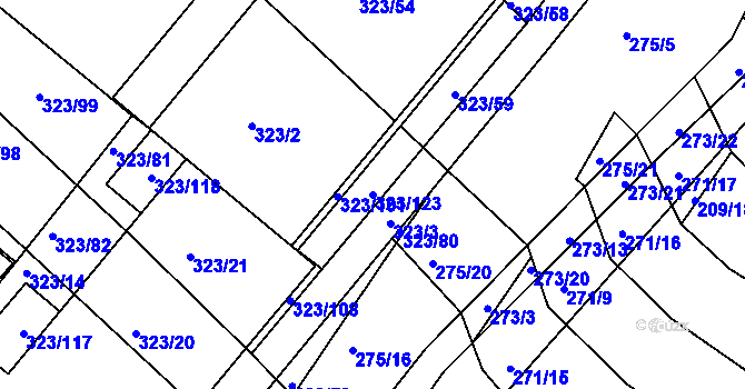 Parcela st. 323/123 v KÚ Fryšták, Katastrální mapa