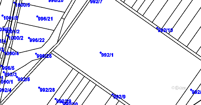 Parcela st. 992/1 v KÚ Fryšták, Katastrální mapa