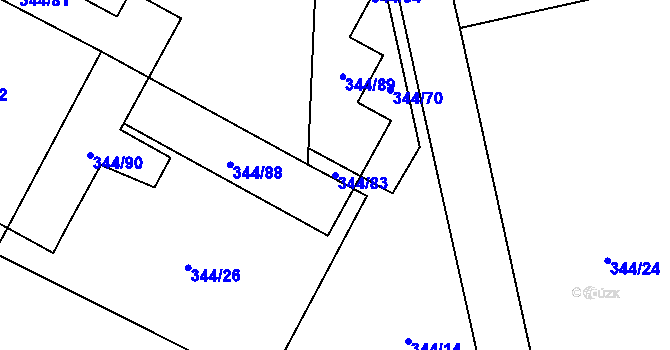 Parcela st. 344/83 v KÚ Fryšták, Katastrální mapa