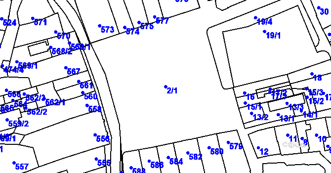 Parcela st. 2/1 v KÚ Fryšták, Katastrální mapa