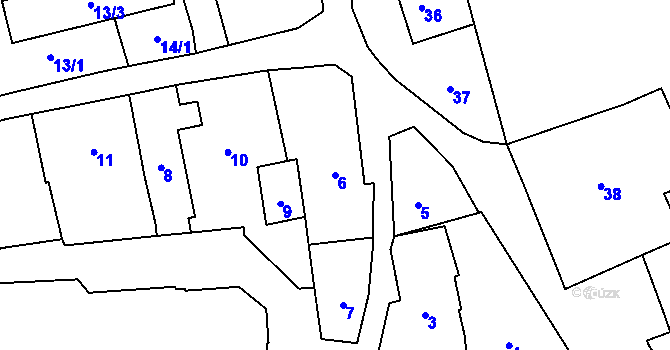 Parcela st. 6 v KÚ Fryšták, Katastrální mapa