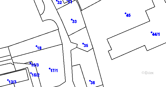 Parcela st. 35 v KÚ Fryšták, Katastrální mapa