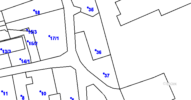 Parcela st. 36 v KÚ Fryšták, Katastrální mapa