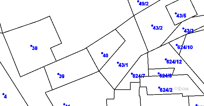 Parcela st. 40 v KÚ Fryšták, Katastrální mapa