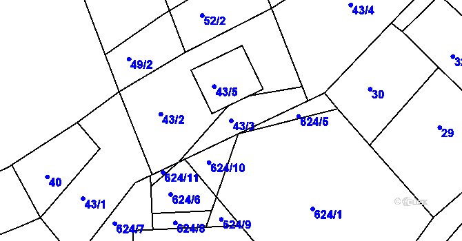 Parcela st. 43/3 v KÚ Fryšták, Katastrální mapa