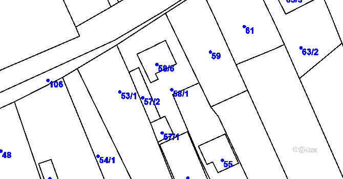 Parcela st. 58/1 v KÚ Fryšták, Katastrální mapa