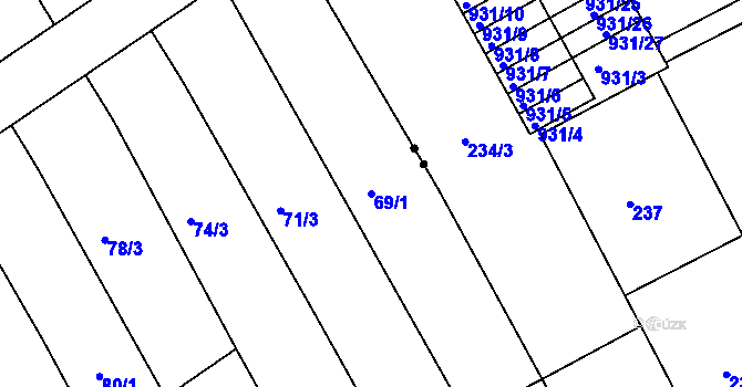 Parcela st. 69/1 v KÚ Fryšták, Katastrální mapa